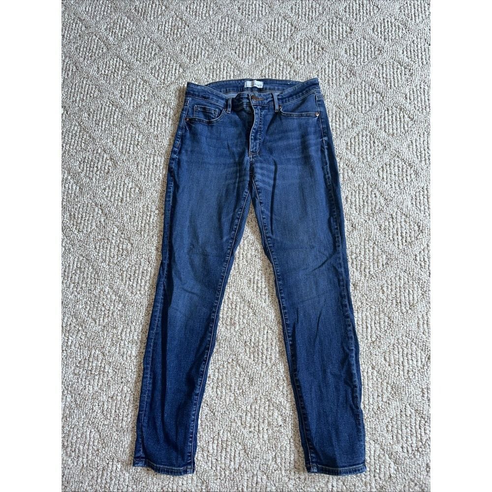 Loft Women's Size 29/8 Curvy Skinny Crop Jeans Blue Cotton‎ Blend Zip Solid